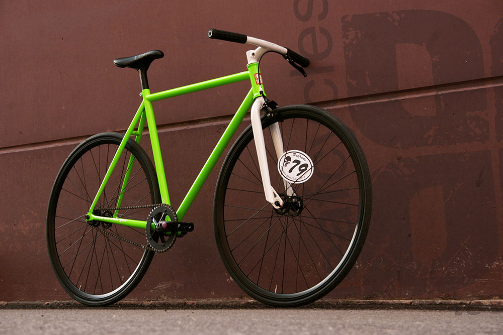 leafcycles gipsy fixie custom bike, neon green